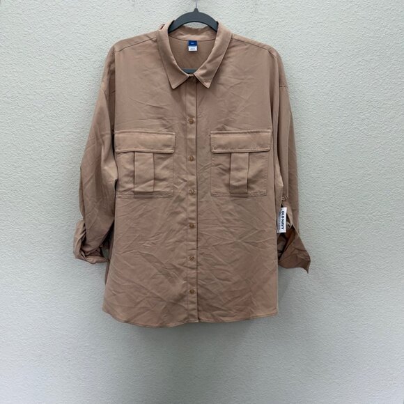 Old Navy Tops - Old Navy Tiramisu Long Sleeve Double Pocket Button Up Shirt Womens size XXL NEW